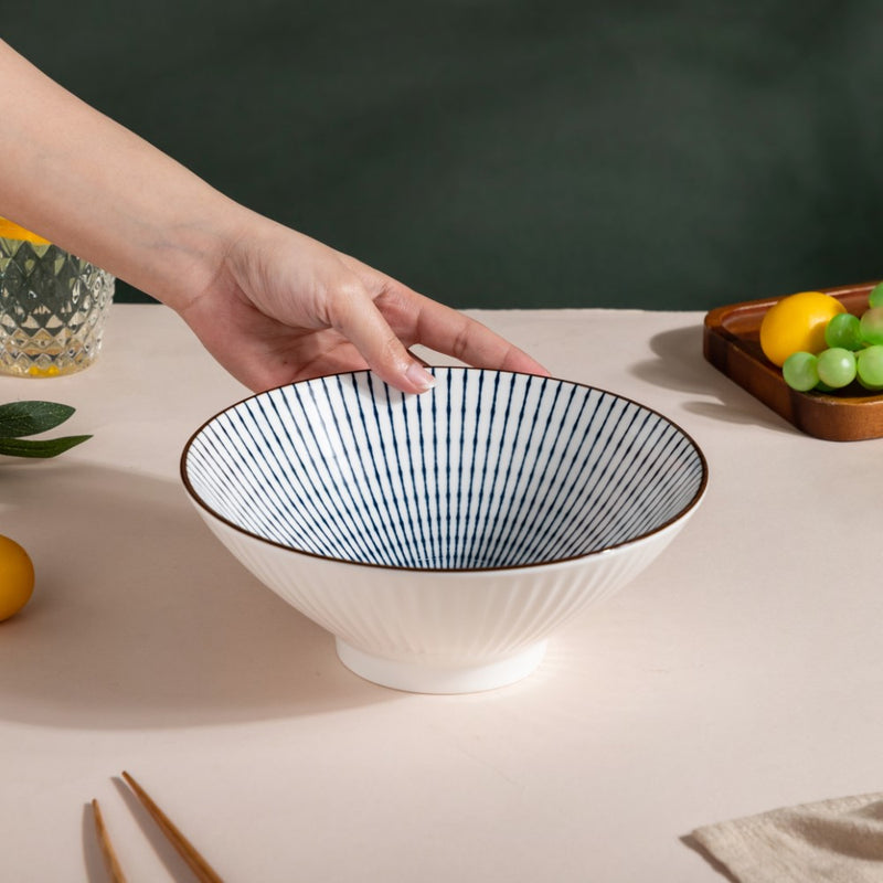 Meraki Striped Ramen Bowl 700 ml - Soup bowl, ceramic bowl, ramen bowl, serving bowls, salad bowls, noodle bowl | Bowls for dining table & home decor