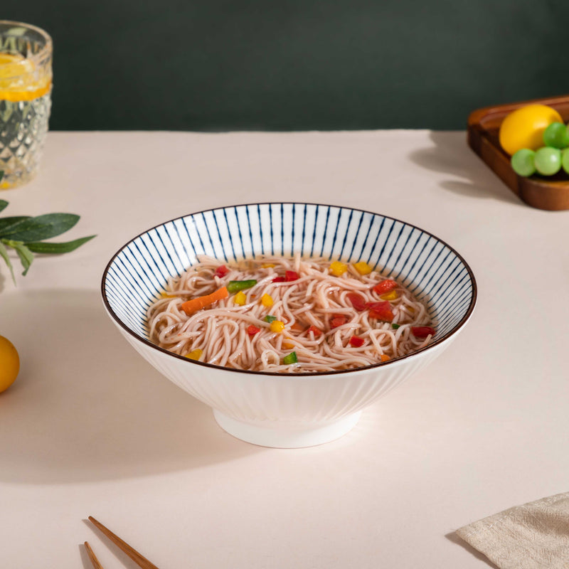 Meraki Striped Ramen Bowl 700 ml - Soup bowl, ceramic bowl, ramen bowl, serving bowls, salad bowls, noodle bowl | Bowls for dining table & home decor