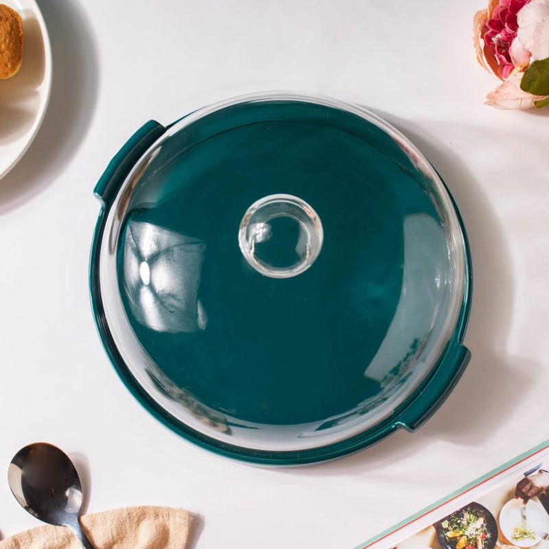 Cake Plate With Cover Green 10 Inch