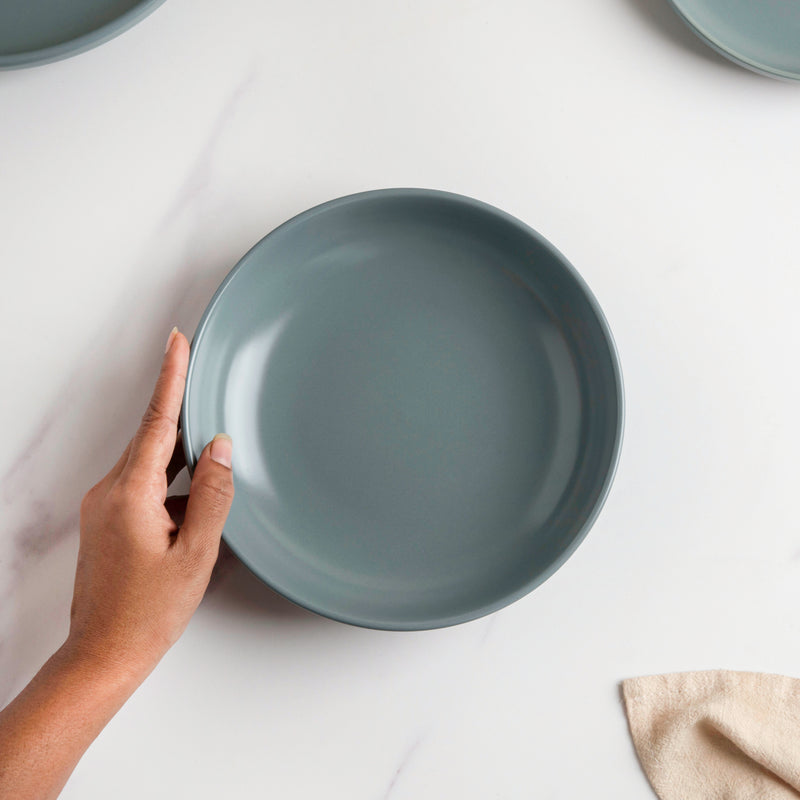 Riona Ceramic Deep Dish Green Grey 8 Inch - Serving plate, snack plate, dessert plate | Plates for dining & home decor