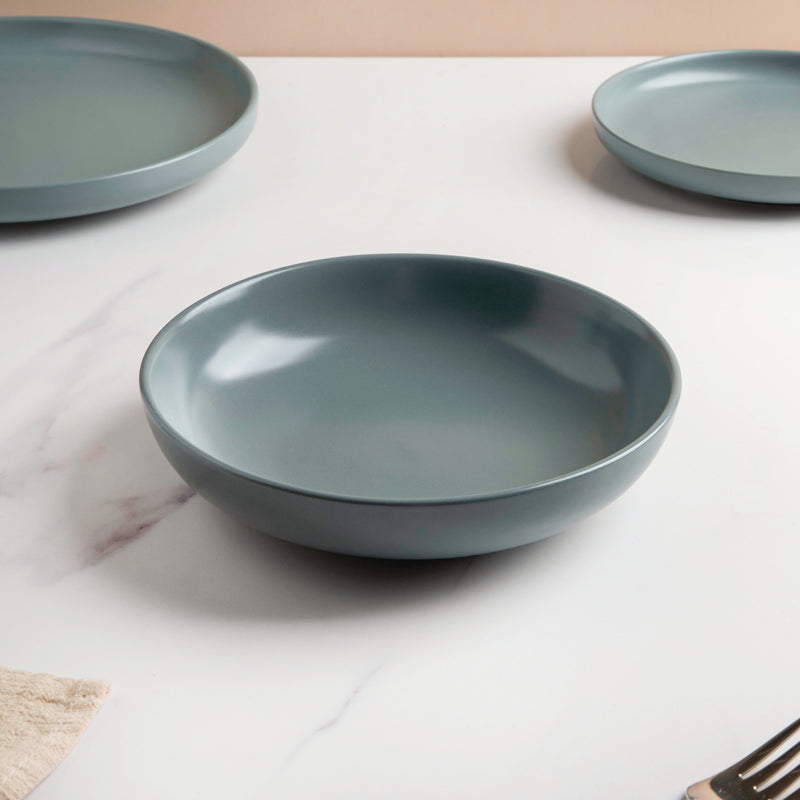 Riona Ceramic Deep Dish Green Grey 8 Inch - Serving plate, snack plate, dessert plate | Plates for dining & home decor
