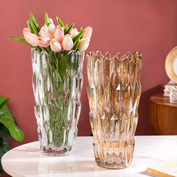 Tulip Crystal Glass Vase Amber 11 Inch