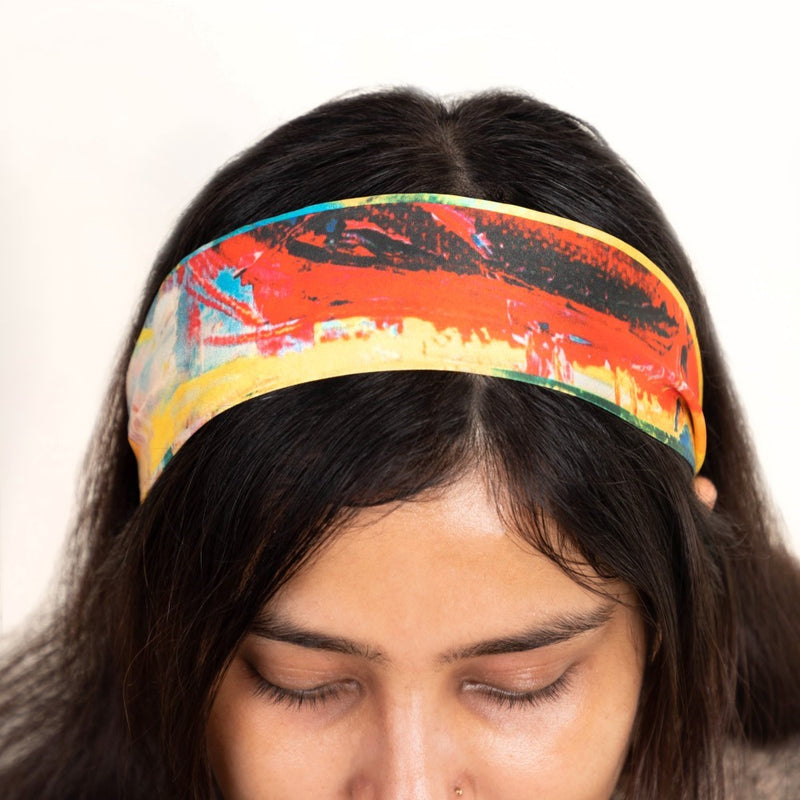 Satin Skinny Scarf Blue And Multicolour Set of 2 38 Inch