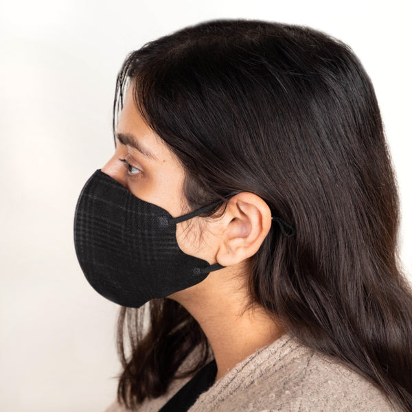 Checkered Face Mask With Adjustable Straps Black Set Of 4