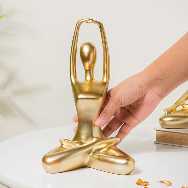 Gold Yoga Showpiece Hands Raised - Showpiece | Home decor item | Room decoration item