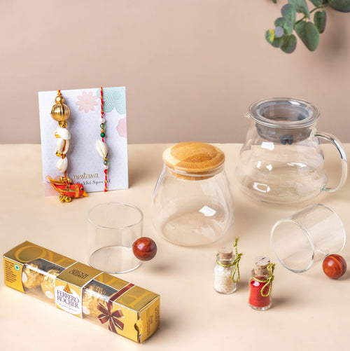 Coffee Enthusiast Rakhi Hamper For Bhaiya And Bhabhi With Rice Roli And Chocolates