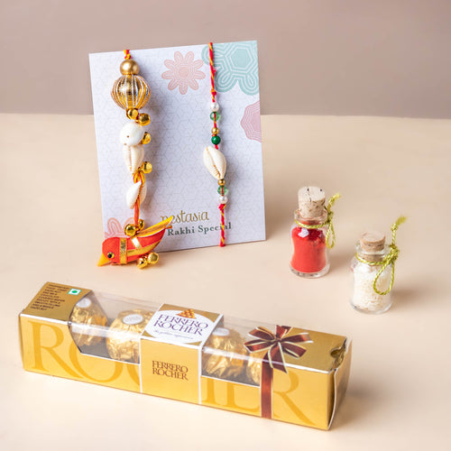Coffee Enthusiast Rakhi Hamper For Bhaiya And Bhabhi With Rice Roli And Chocolates