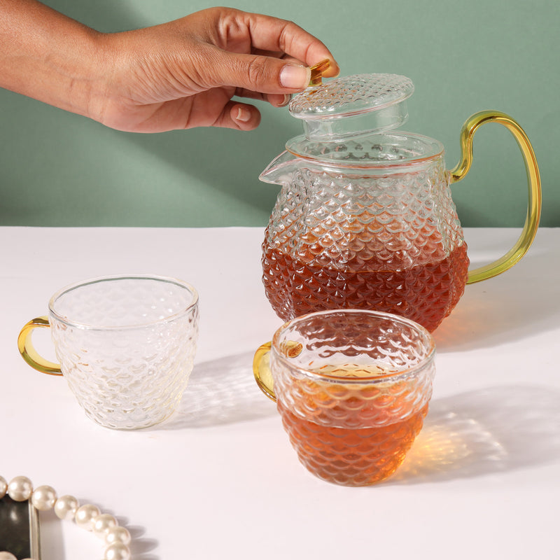 Stylish Glass Tea Set of 5 - Tea cup set, tea set, teapot set | Tea set for Dining Table & Home Decor