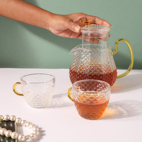 Stylish Glass Tea Set of 5 - Tea cup set, tea set, teapot set | Tea set for Dining Table & Home Decor