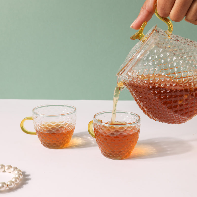 Stylish Glass Tea Set of 5 - Tea cup set, tea set, teapot set | Tea set for Dining Table & Home Decor
