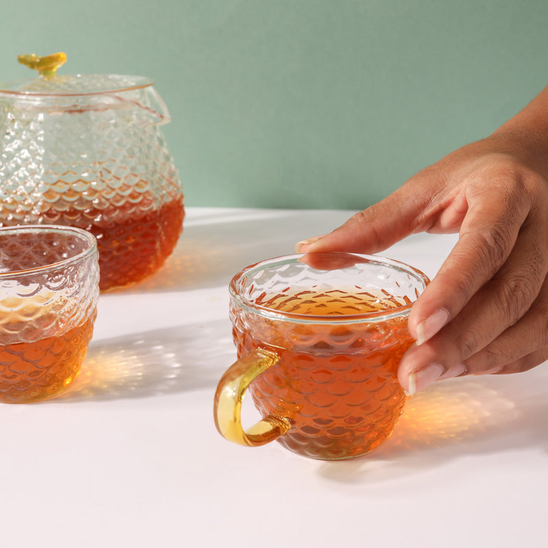 Stylish Glass Tea Set of 5 - Tea cup set, tea set, teapot set | Tea set for Dining Table & Home Decor
