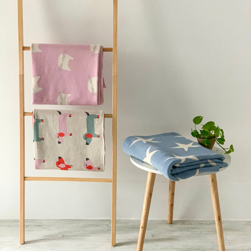 MERRY Star Knitted Throw Blanket - Blue , White - Nestasia Home Decor