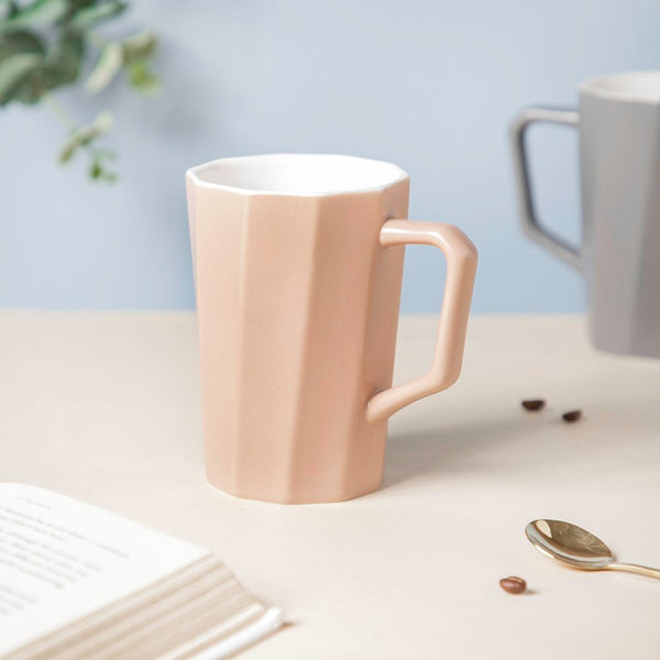 Matt Beige Ribbed Mug 350 ml- Mug for coffee, tea mug, cappuccino mug | Cups and Mugs for Coffee Table & Home Decor