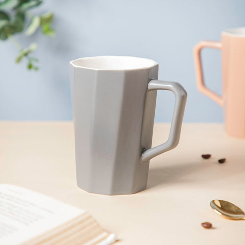 Stone Grey Ribbed Cup 350 ml- Mug for coffee, tea mug, cappuccino mug | Cups and Mugs for Coffee Table & Home Decor