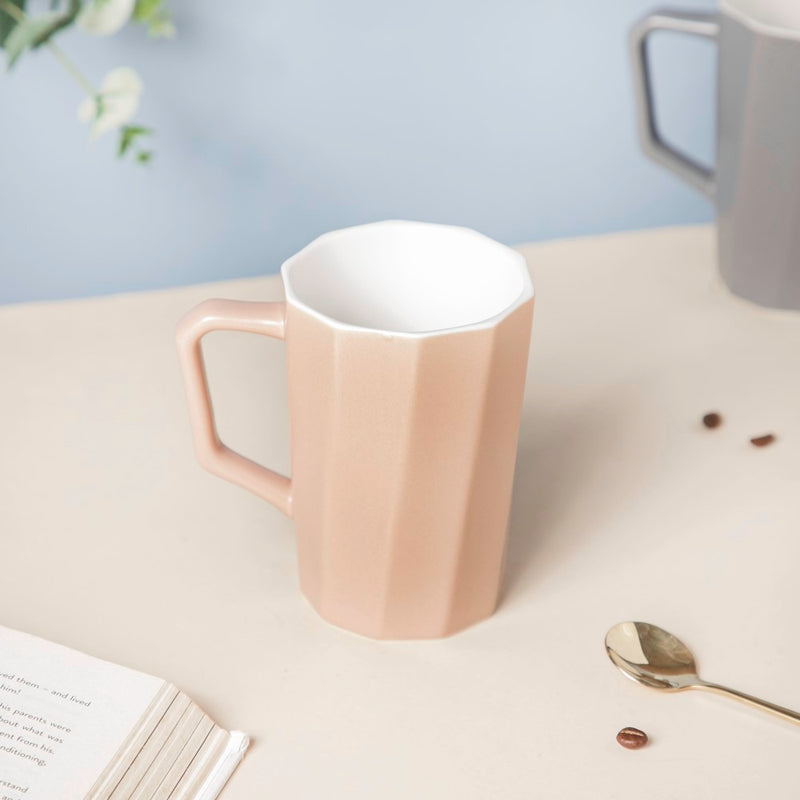 Matt Beige Ribbed Mug 350 ml- Mug for coffee, tea mug, cappuccino mug | Cups and Mugs for Coffee Table & Home Decor