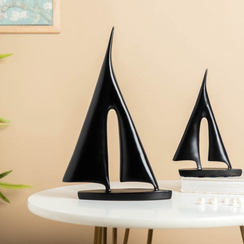 Sailing Ship Resin Decor Object Black Set Of 2 - Showpiece | Home decor item | Room decoration item