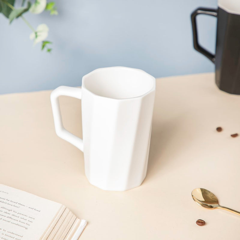 Snow White Ribbed Mug 350 ml- Mug for coffee, tea mug, cappuccino mug | Cups and Mugs for Coffee Table & Home Decor