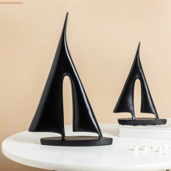 Sailing Ship Resin Decor Object Black Set Of 2 - Showpiece | Home decor item | Room decoration item
