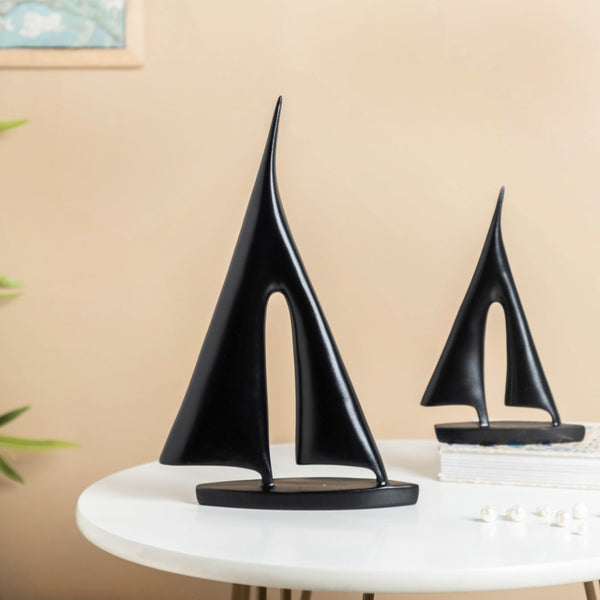 Sailing Ship Resin Decor Object Black Set Of 2 - Showpiece | Home decor item | Room decoration item