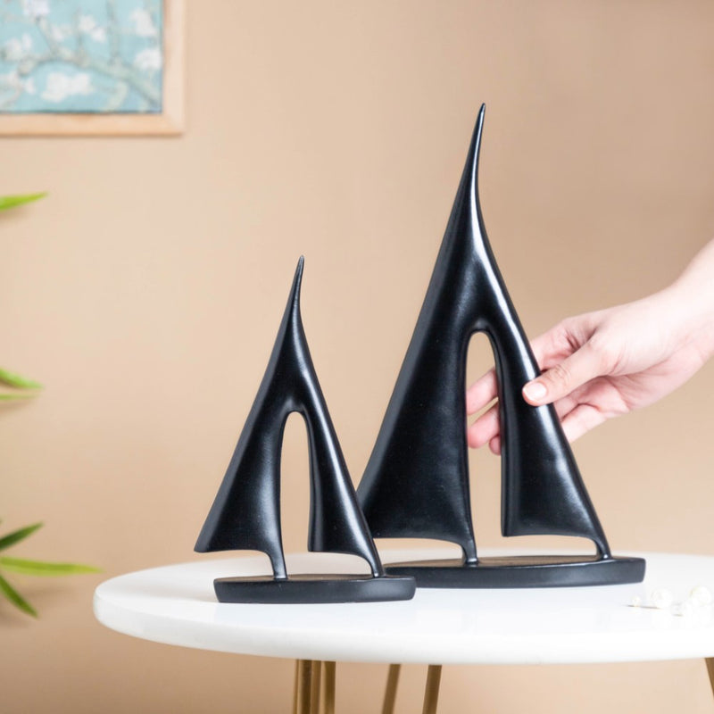 Sailing Ship Resin Decor Object Black Set Of 2 - Showpiece | Home decor item | Room decoration item