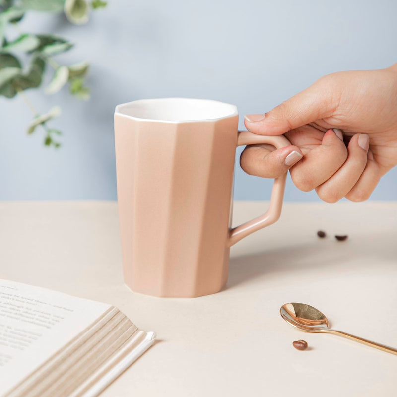 Matt Beige Ribbed Mug 350 ml- Mug for coffee, tea mug, cappuccino mug | Cups and Mugs for Coffee Table & Home Decor