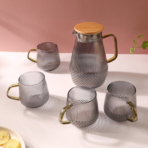 Classic Glass Tea Set of 5 - Grey - Tea set, teapot set, teacup set | Tea set for Dining table & Home decor