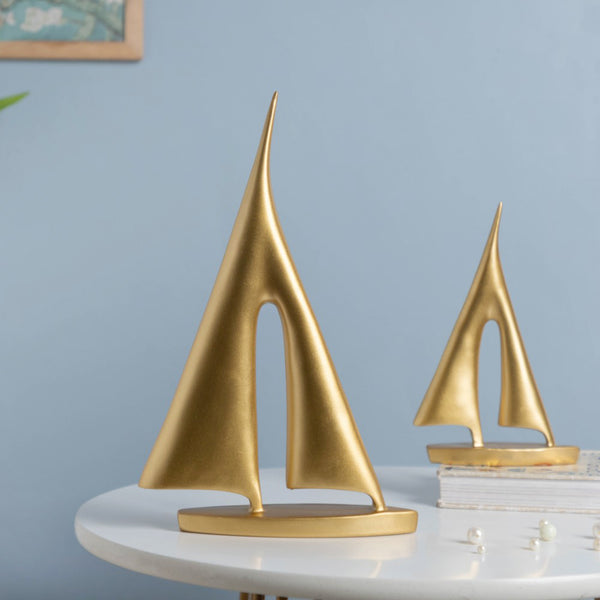 Sailing Ship Resin Decor Object Gold Set Of 2 - Showpiece | Home decor item | Room decoration item
