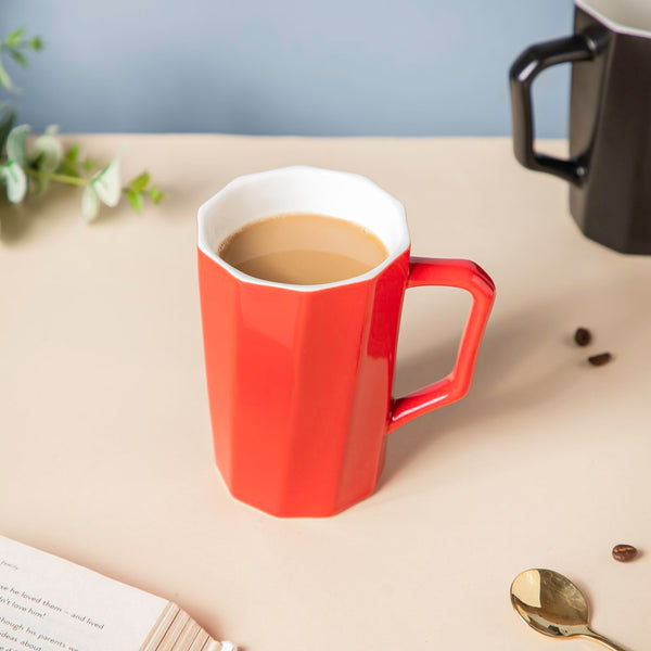 Carmine Red Ribbed Cup 350 ml- Mug for coffee, tea mug, cappuccino mug | Cups and Mugs for Coffee Table & Home Decor