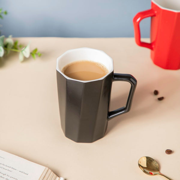 Matt Black Ribbed Mug 350 ml- Mug for coffee, tea mug, cappuccino mug | Cups and Mugs for Coffee Table & Home Decor