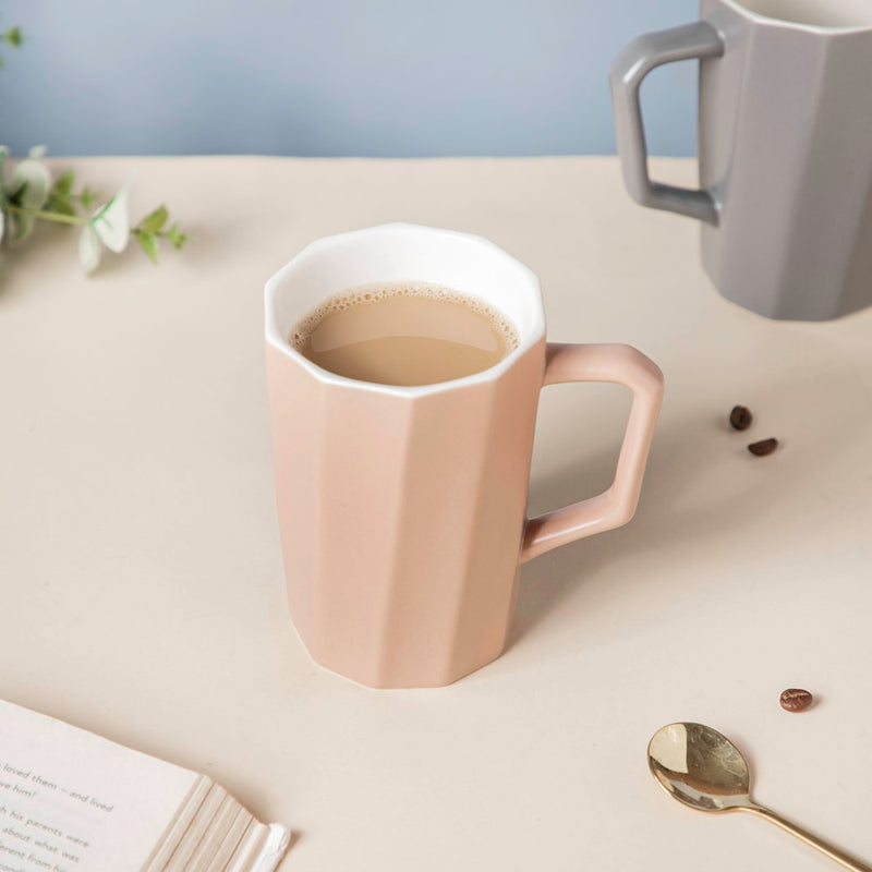 Matt Beige Ribbed Mug 350 ml- Mug for coffee, tea mug, cappuccino mug | Cups and Mugs for Coffee Table & Home Decor