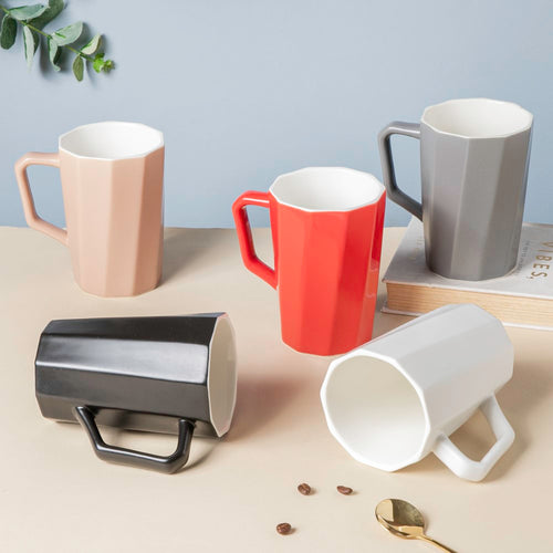 Carmine Red Ribbed Cup 350 ml- Mug for coffee, tea mug, cappuccino mug | Cups and Mugs for Coffee Table & Home Decor