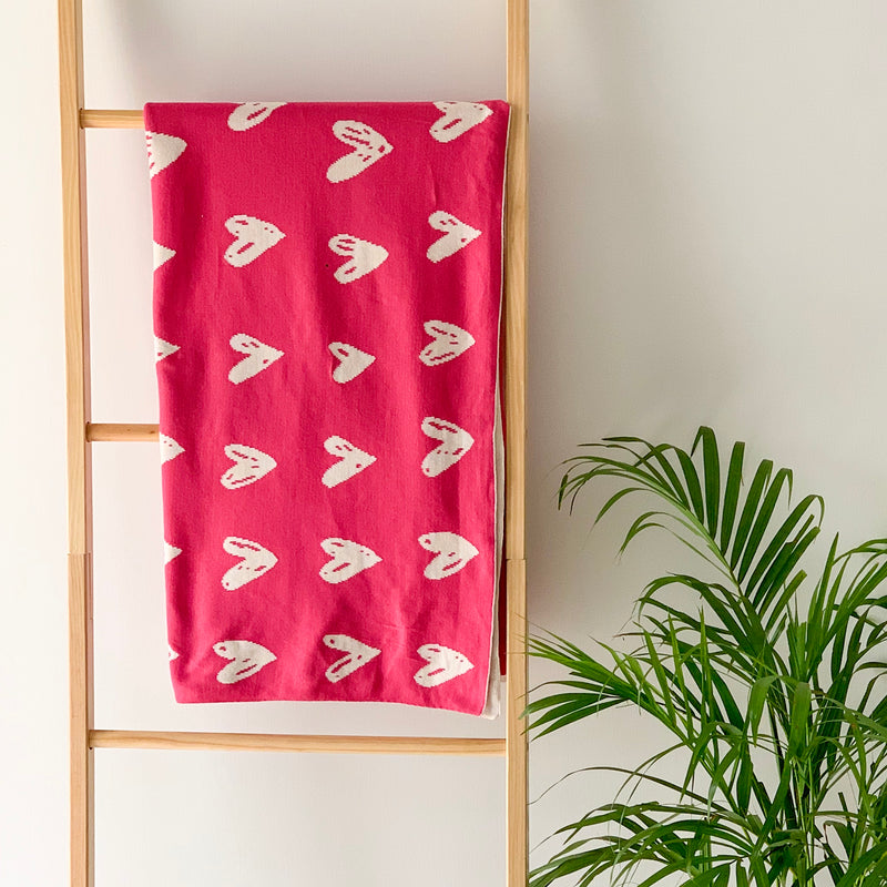 MERRY Heart Double Sided Knitted Throw Blanket - Pink and  Cream - Nestasia Home Decor