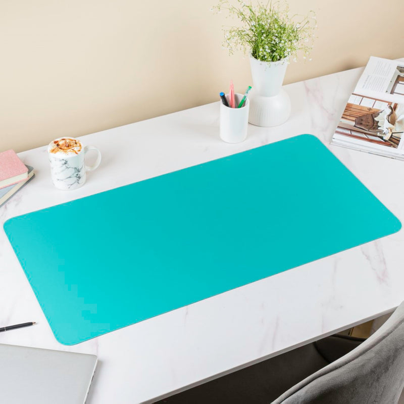 Multipurpose Vegan Leather Desk Mat Cyan 31.5 Inch