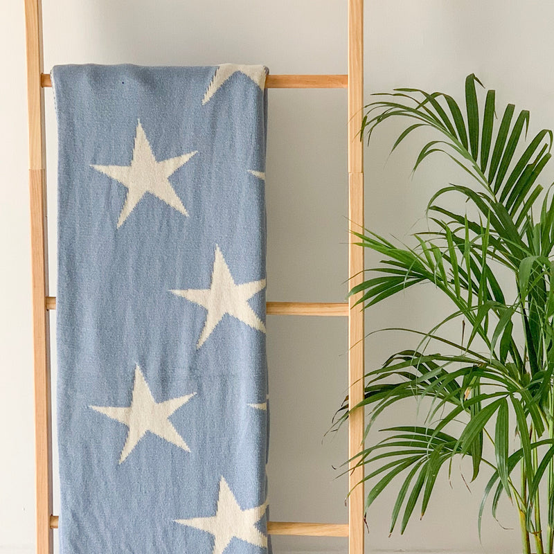 MERRY Star Knitted Throw Blanket - Blue , White - Nestasia Home Decor