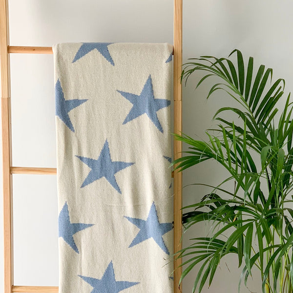 MERRY Star Knitted Throw Blanket - Blue , White - Nestasia Home Decor