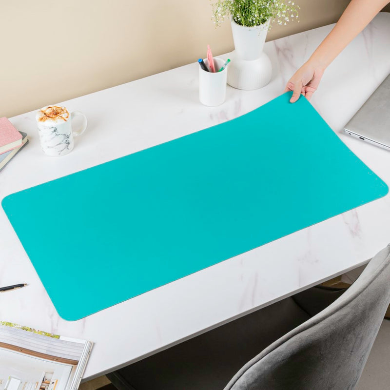 Multipurpose Vegan Leather Desk Mat Cyan 31.5 Inch