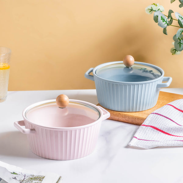 Pastel Rimmed Pot With Lid Large - Serving bowl with lid, ceramic bowls with lids, noodle bowl, oven bowl, bowl with handle | Bowls for dining table & home decor