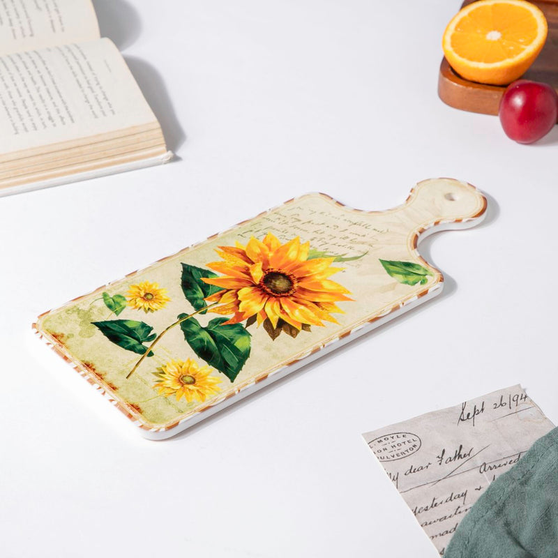 Sunflower Ceramic Trivet With Handle 11 Inch - Ceramic platter, serving platter, fruit platter | Plates for dining table & home decor