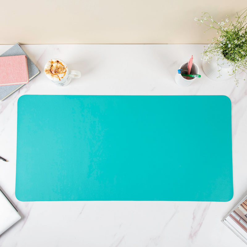 Multipurpose Vegan Leather Desk Mat Cyan 31.5 Inch