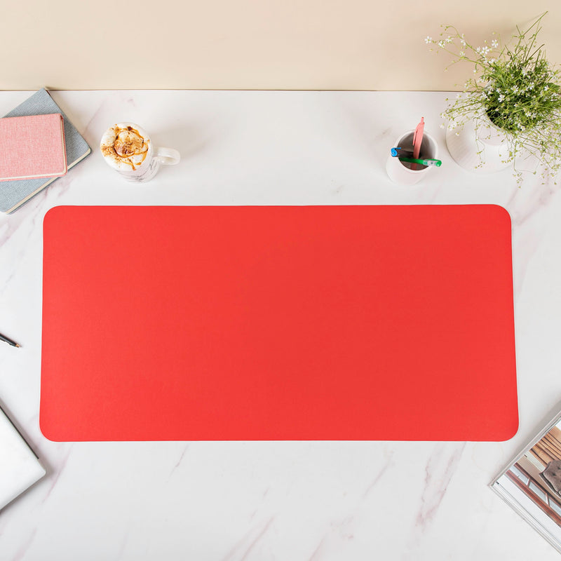 Multipurpose Vegan Leather Desk Mat Red 31.5 Inch