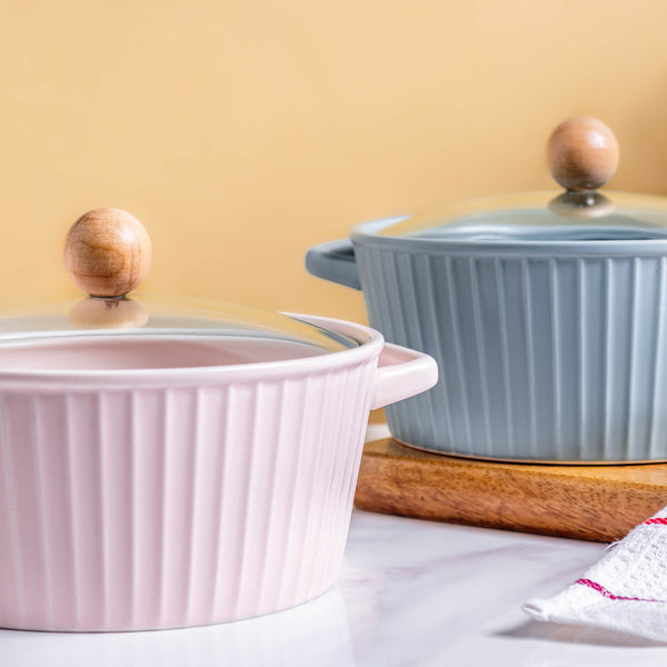 Pastel Rimmed Pot With Lid Large - Serving bowl with lid, ceramic bowls with lids, noodle bowl, oven bowl, bowl with handle | Bowls for dining table & home decor