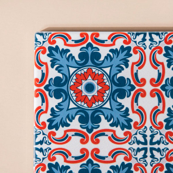 Zellij Tangerine Sapphire Turkish Patterned Ceramic Square Trivet