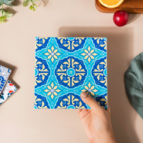 Zellij Sapphire Turkish Patterned Ceramic Square Trivet