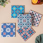 Zellij Tangerine Sapphire Turkish Patterned Ceramic Square Trivet