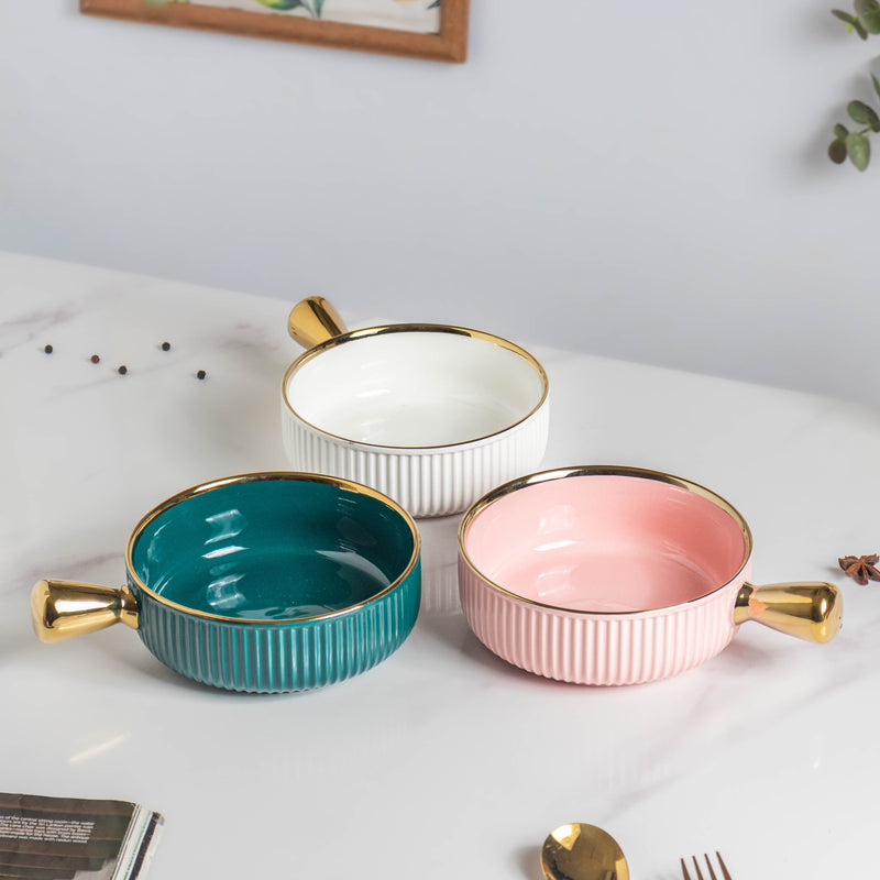 Ribbed Snack Bowl With Handle 500 ml - Bowl,ceramic bowl, snack bowls, curry bowl, popcorn bowls | Bowls for dining table & home decor