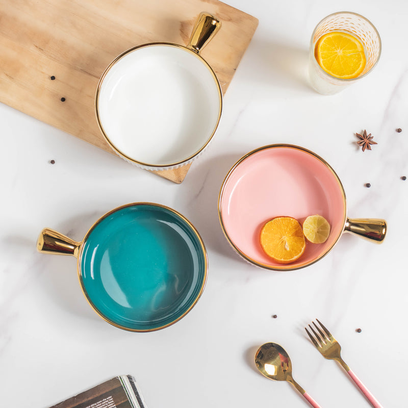 Ribbed Snack Bowl With Handle 500 ml - Bowl,ceramic bowl, snack bowls, curry bowl, popcorn bowls | Bowls for dining table & home decor