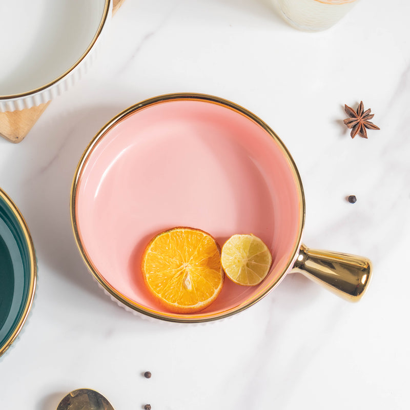 Ribbed Snack Bowl With Handle 500 ml - Bowl,ceramic bowl, snack bowls, curry bowl, popcorn bowls | Bowls for dining table & home decor