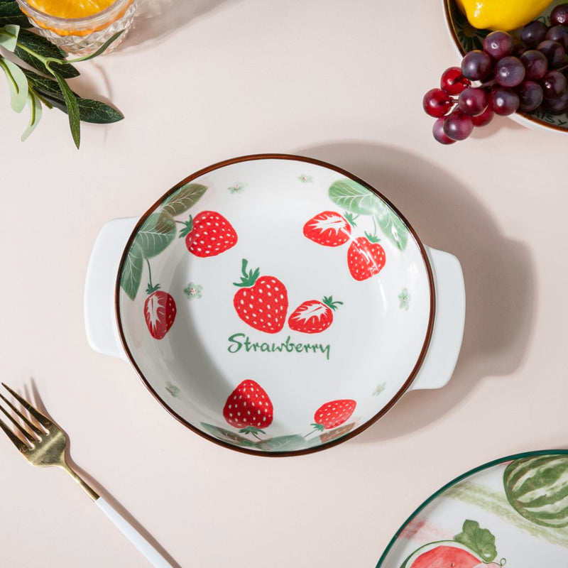 Strawberry Baking Bowl With Handles 7.5 Inch 500 ml - Baking Dish