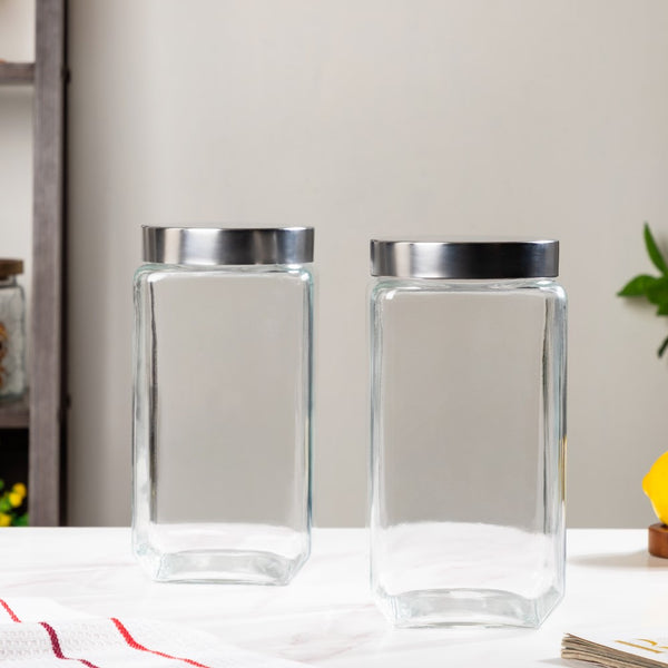 Rectangular Glass Jar With Lid 2 Litre Set Of 2