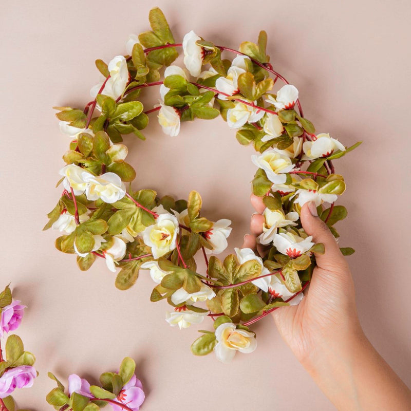 Decorative Roses And Leaves Vine White - Artificial flower | Home decor item | Room decoration item